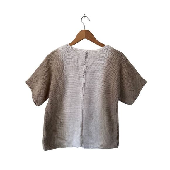 J. Jill Ombre Open Knit Tan White Short Sleeve Sweater Blouse Size M - Picture 2 of 11